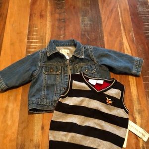 Size 6-9 mo. Boys denim jacket and sweater vest